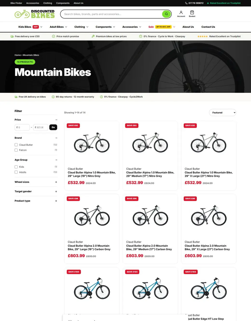 The Mountain Bikes collection page
