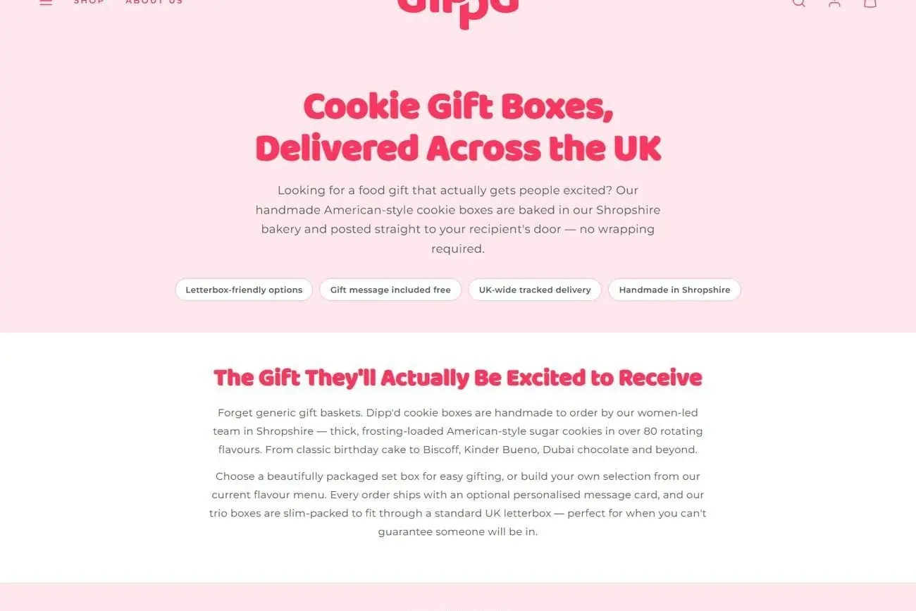 The Dipp'd cookie gift boxes page