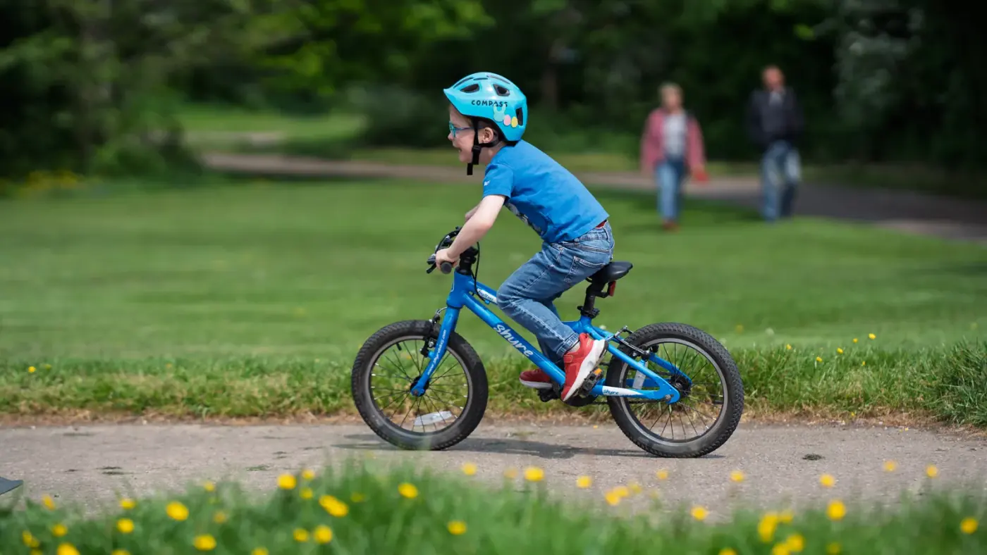 A young rider on a Shyre through a Shropshire meadow